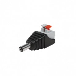 Adaptador tipo jack de 3.5 mm macho polarizado de 12 vcd con terminales de presión.