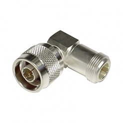 Adaptador en Ángulo Recto, de Conector N Macho a N Hembra, Plata/ Oro/ Teflón.