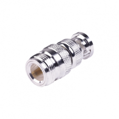 Adaptador en Linea para 50 Ohm, de Conector N Hembra a BNC Macho, Plata /Oro /Teflón.