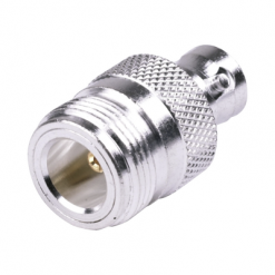 Adaptador en Línea, de Conector N Hembra a BNC Hembra, Plata/ Oro/ Teflón.