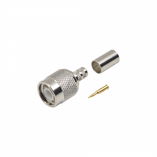 Conector TNC Macho de Anillo Plegable para Cables RG-58/U, LMR-195, Níquel/ Oro/ Delrin.