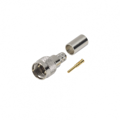 Conector Mini-UHF Macho, 50 Ohm de Anillo Plegable para  LMR-240, RG-8/X, 9258, Niquel/ Oro/ Delrin.