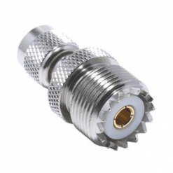 Adaptador de Conector Mini UHF Macho a UHF Hembra (SO-239), Níquel/ Oro/ Teflón.