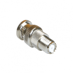 Adaptador en Línea de Conector Mini-UHF Hembra a BNC Macho, Níquel/ Oro/ Teflón.