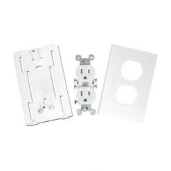 Contacto eléctrico doble, soporte y tapa color blanco de PVC auto extinguible