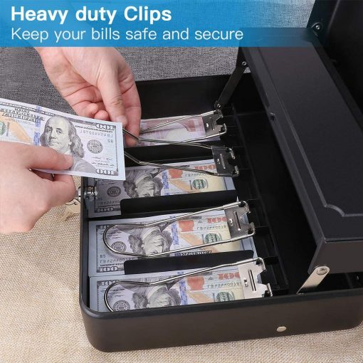Caja de dinero de acero de 11.8 pulgadas de largo x 9.5 pulgadas de ancho Caja de efectivo con bandeja de dinero negro WOT I - Imagen 3