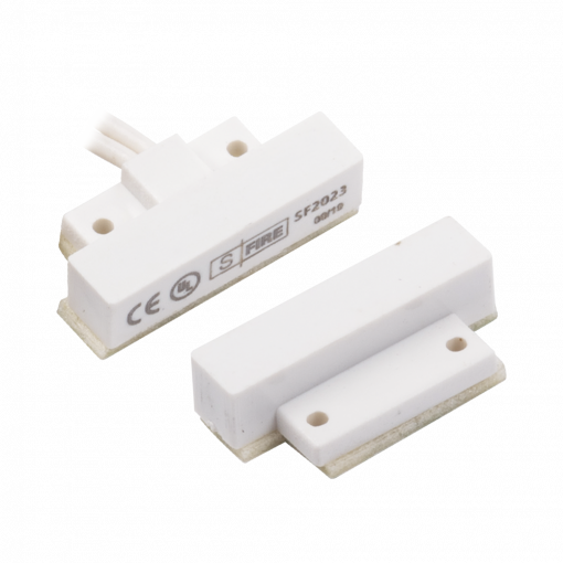 SF-2023 Interruptor de contacto magnético para puertas y ventanas, suministrado con cables de 24 AWG y 18 "de longitud. Certificaciones UL y CE
