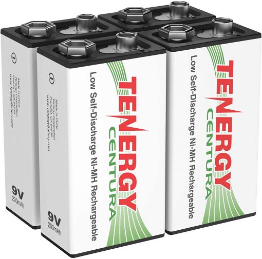 Tenergy Baterías recargables NIMH de 9 V, batería cuadrada de baja autodescarga de 200 mAh para alarma de humo/detector, paquete de 4