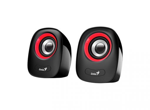 Genius SP-Q160 - Bocinas Estéreo, 6 W, Control de Volumen, Conector 3.5mm, Negro/Rojo
