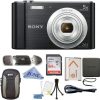 Sony W800/B DSC-W800/B DSCW800B Cámara digital de 20 MP zoom óptico 5X (negro) paquete con tarjeta de memoria SDHC de 64 GB, trípode de mesa, funda de lujo y paño de lente de microfibra
