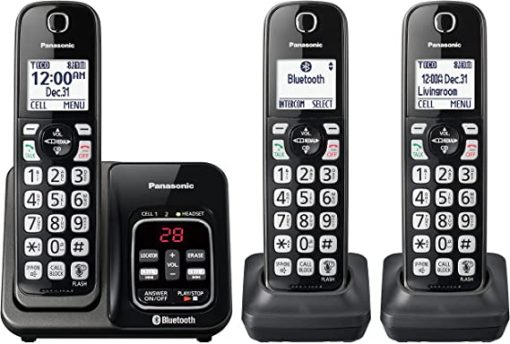 Panasonic KX-TGD663M - Sistema de teléfono inalámbrico expandible con Bluetooth Link2Celd, asistente de voz, contestador y bloqueo de llamadas, 3 teléfonos inalámbricos