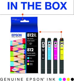 EPSON T812 DURABrite Ultra Ink - Paquete combinado de cartuchos de color negro y estándar (T812XL-BCS) para impresoras Epson WorkForce Pro seleccionadas