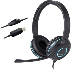 Cyber Acoustics Auriculares USB estéreo, controles en línea para silencio de volumen y micrófono, micrófono con cancelación de ruido y brazo de micrófono ajustable para PC y Mac, perfecto para aula, hogar u oficina (AC-5008A)