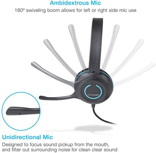 Cyber Acoustics Auriculares USB estéreo, controles en línea para silencio de volumen y micrófono, micrófono con cancelación de ruido y brazo de micrófono ajustable para PC y Mac, perfecto para aula, hogar u oficina (AC-5008A) - Imagen 2