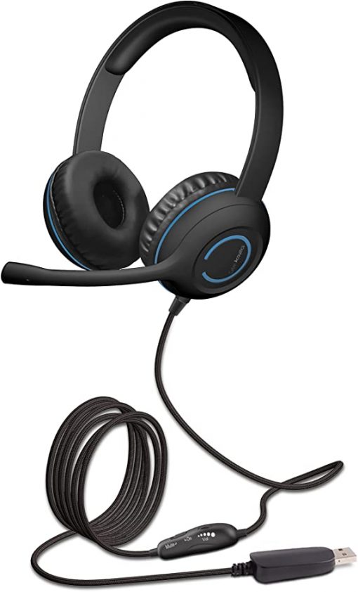 Cyber Acoustics Auriculares USB estéreo, controles en línea para silencio de volumen y micrófono, micrófono con cancelación de ruido y brazo de micrófono ajustable para PC y Mac, perfecto para aula, hogar u oficina (AC-5008A) - Imagen 3