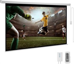 YODOLLA Pantalla de proyección motorizada de 100 pulgadas, pantalla de proyección eléctrica 16:9 4K 3D HD, pantalla de proyección blanca montada en pared/techo con dos mandos a distancia para uso interior y exterior