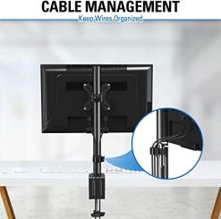 MOUNTUP Soporte de monitor ajustable para pantalla de computadora curva plana de 32 pulgadas, soporte de escritorio para brazo de monitor con abrazadera en C y base de ojales, color negro