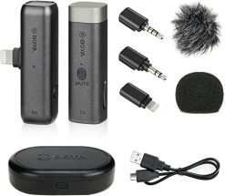BOYA by-WM3 Micrófono Plug & Play para iPhone, Mini 2.4G Micrófono inalámbrico para cámara DSLR iOS iPhone Podcast Facebook YouTube Vlog Entrevista Video - con adaptador Lightning TRS TRRS Funda de carga