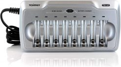 Tenergy TN145 AA AAA cargador de batería, cargador de batería para el hogar de 8 ranuras, cargador de batería de pila AA con bahías individuales e indicadores LED, para baterías recargables NiMH/NiCd
