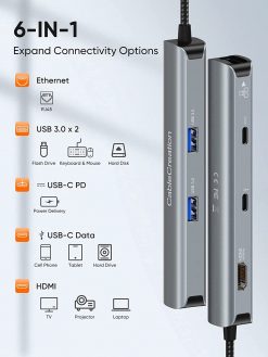 Adaptador USB C Hub multipuerto, CableCreation 6 en 1 USB-C Hub Bundle con adaptador Ethernet USB, CableCreation USB 3.0 a 10/100/1000 Gigabit adaptador de red LAN con cable