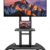 Carrito de TV móvil con ruedas para televisores LCD LED 4K de 32 a 75 pulgadas, soporte de suelo de TV certificado UL con estante para hasta 100 libras, carretilla ajustable de altura máxima VESA 23.622 x 15.748 in, PSTVMC05
