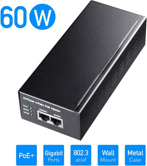 Cudy POE300 60W Gigabit Ultra PoE+ inyector, hasta 60W Ultra fuente de alimentación, 10/100/1000Mbps blindado RJ-45, IEEE 802.3af/802.3at obediente, no compatible con 802.3 bt/PoE++/ PoE pasivo, carcasa metálica - Imagen 2