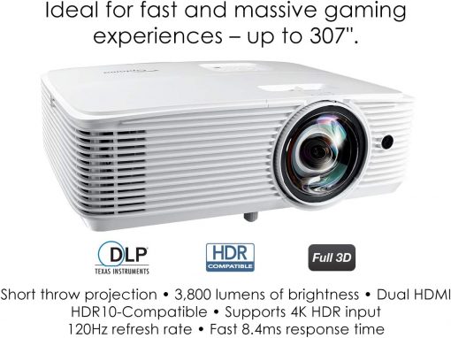 Optoma Proyector de juegos GT1080HDR de tiro corto | Modo de juego mejorado para juegos de 1080P 120Hz a 8.4 ms | Soporte 4K UHD | Reproduce HDR para 4K y 1080P | Alto 3800 lúmenes para juegos de día y noche, color blanco - Imagen 2