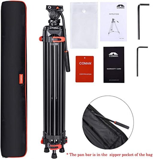 Trípode de video profesional resistente de aluminio de 72 pulgadas con cabezal de líquido de 360 grados para cámaras de videocámara Canon Nikon DSLR - Imagen 3