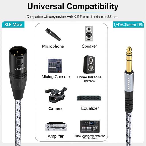 JOLGOO - Cable macho TRS a XLR de 1/4 pulgada, enchufe TRS equilibrado de 0.250 in a macho XLR de 3 pines, cable de micrófono TRS macho a XLR macho, 3.3 pies - Imagen 2