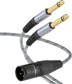 JOLGOO - Cable de micrófono divisor en Y de 1/4 pulgadas, XLR macho a doble cable adaptador TS Y de 0.250 in, 6.6 pies