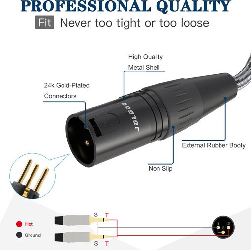 JOLGOO - Cable de micrófono divisor en Y de 1/4 pulgadas, XLR macho a doble cable adaptador TS Y de 0.250 in, 6.6 pies - Imagen 3