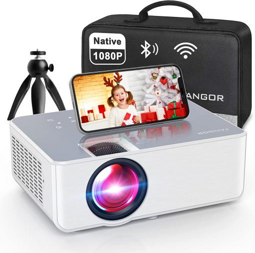 Proyector HD de 1080P, proyector WiFi, proyector Bluetooth, proyector de película portátil de 230 pulgadas con trípode, proyector de video de cine en casa compatible con HDMI, VGA, USB, laptop, iOS y teléfono inteligente Android