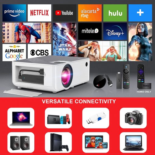 Proyector HD de 1080P, proyector WiFi, proyector Bluetooth, proyector de película portátil de 230 pulgadas con trípode, proyector de video de cine en casa compatible con HDMI, VGA, USB, laptop, iOS y teléfono inteligente Android - Imagen 2