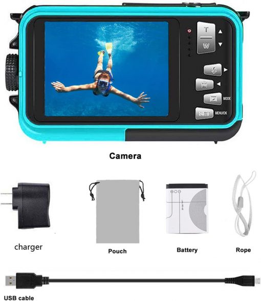 Cámara digital resistente al agua Cámara acuática Full HD 2.7K 48 MP Grabadora de video Selfie doble pantalla 16X zoom digital Linterna cámara resistente al agua para snorkel. - Imagen 3