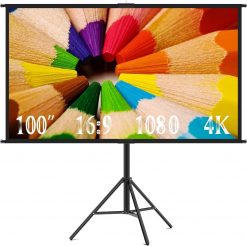 Towond - Pantalla de proyector con soporte, para interiores y exteriores de 100", 4K HD de 16:9 con bolsa de transporte, diseño sin arrugas