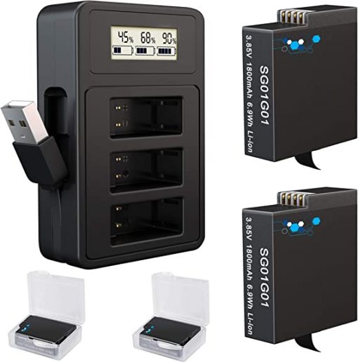 TOMSHEIR Baterías de repuesto de 1800 mAh para GoPro Hero 8/7/6/5 (paquete de 2) y cargador rápido USB compatible con GoPro Hero 8 negro, Hero 7 negro, Hero 6 negro, Hero 5 negro - Imagen 2