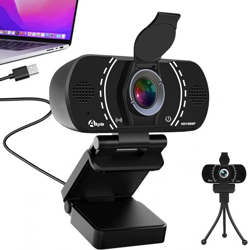 Cámara web de 1080p con micrófono, cámara web Akyta de 110 grados gran angular Full HD, Plug and Play, cámara USB para computadora Mac, PC de escritorio, transmisión de video/llamada/Skype/YouTube/Zoom Conferencia