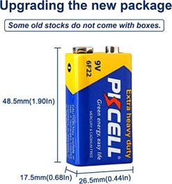 PKCELL Batería de carbono de 9 V de zinc para detectores de humo, batería 6F22, vida útil de 10 años, ultra larga duración