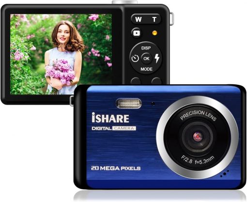 Cámara digital para fotografía, cámara recargable de 30 MP para apuntar y disparar con zoom digital LCD de 2.8 pulgadas 18X para niños, adolescentes y ancianos (azul)