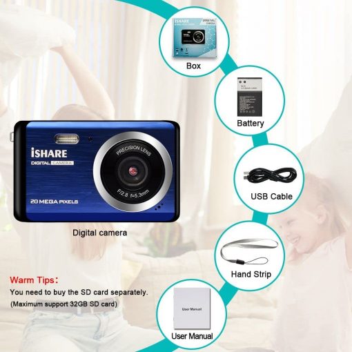 Cámara digital para fotografía, cámara recargable de 30 MP para apuntar y disparar con zoom digital LCD de 2.8 pulgadas 18X para niños, adolescentes y ancianos (azul) - Imagen 2
