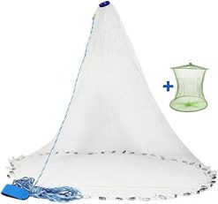 Yeahmart Red de pesca de agua salada americana hecha a mano con pesos de plomizo de zinc real resistente para trampa de cebo, radio de 4/6/8 pies, tamaño de malla de 3/8 pulgadas