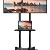 Carrito de TV móvil con ruedas para televisores de pantalla plana curvada de 32 a 85 pulgadas, certificado UL, altura ajustable, soporte de TV rodante con capacidad para hasta 132 libras, soporte de piso con bandeja Max VESA 23.622x15.748 in PSTVMC01