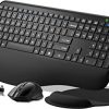 Teclado y mouse inalámbricos ergonómicos, juego de mouse de teclado recargable de tamaño completo de 2.4 G con soporte de muñeca, multidispositivo, Windows/Mac/Android (negro)