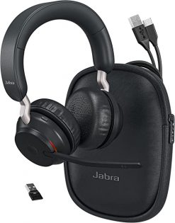 Jabra Evolve2 65 Auriculares inalámbricos Bluetooth estéreo UC – USB azul Dongle, compatible con Zoom, Webex, teléfonos inteligentes, tabletas, PC/MAC, 26599-989-999 (negro), plan de soporte Global Teck Gold incluido
