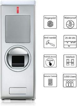 Control de acceso de huellas dactilares con carcasa de metal antivandal impermeable IP67 Wiegand 26-44 bits de entrada/salida Un relé programado