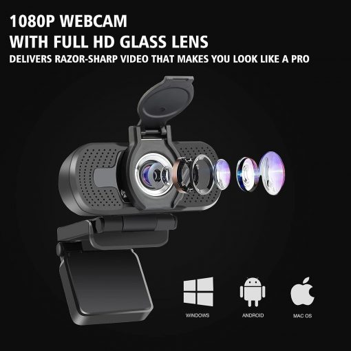 LarmTek Cámara web Full HD de 1080p, computadora portátil, PC, Mac, cámara de escritorio para conferencia y videollamadas, cámara web Pro Stream con videollamadas Plug and Play, micrófono incorporado