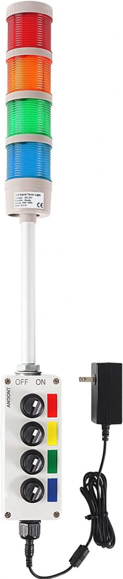 ANDONT 4 luces LED superbrillantes de torre ANDONT 4 luces LED superbrillantes de torre Andon, apagado, adaptador industrial de 6 pies