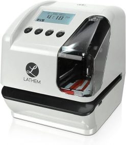 Lathem LT5000 - Sello electrónico multilínea de tiempo, fecha y numeración para documentos, se puede montar en la pared (tornillos incluidos) (LT5000) transparente, gris 7.1 x 6.1 x 7 pulgadas