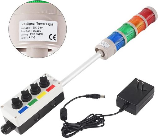 ANDONT 4 luces LED superbrillantes de torre ANDONT 4 luces LED superbrillantes de torre Andon, apagado, adaptador industrial de 6 pies - Imagen 2