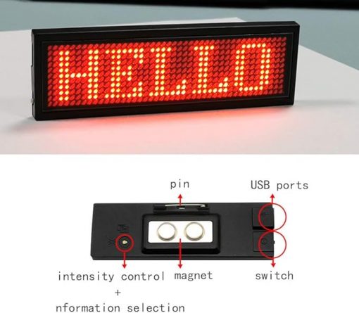 Insignia de nombre LED para negocios, programación USB, pantalla digital de 44 x 11 píxeles, utiliza pantalla LED recargable para bar, hotel, fiesta, supermercado, escuela y restaurante